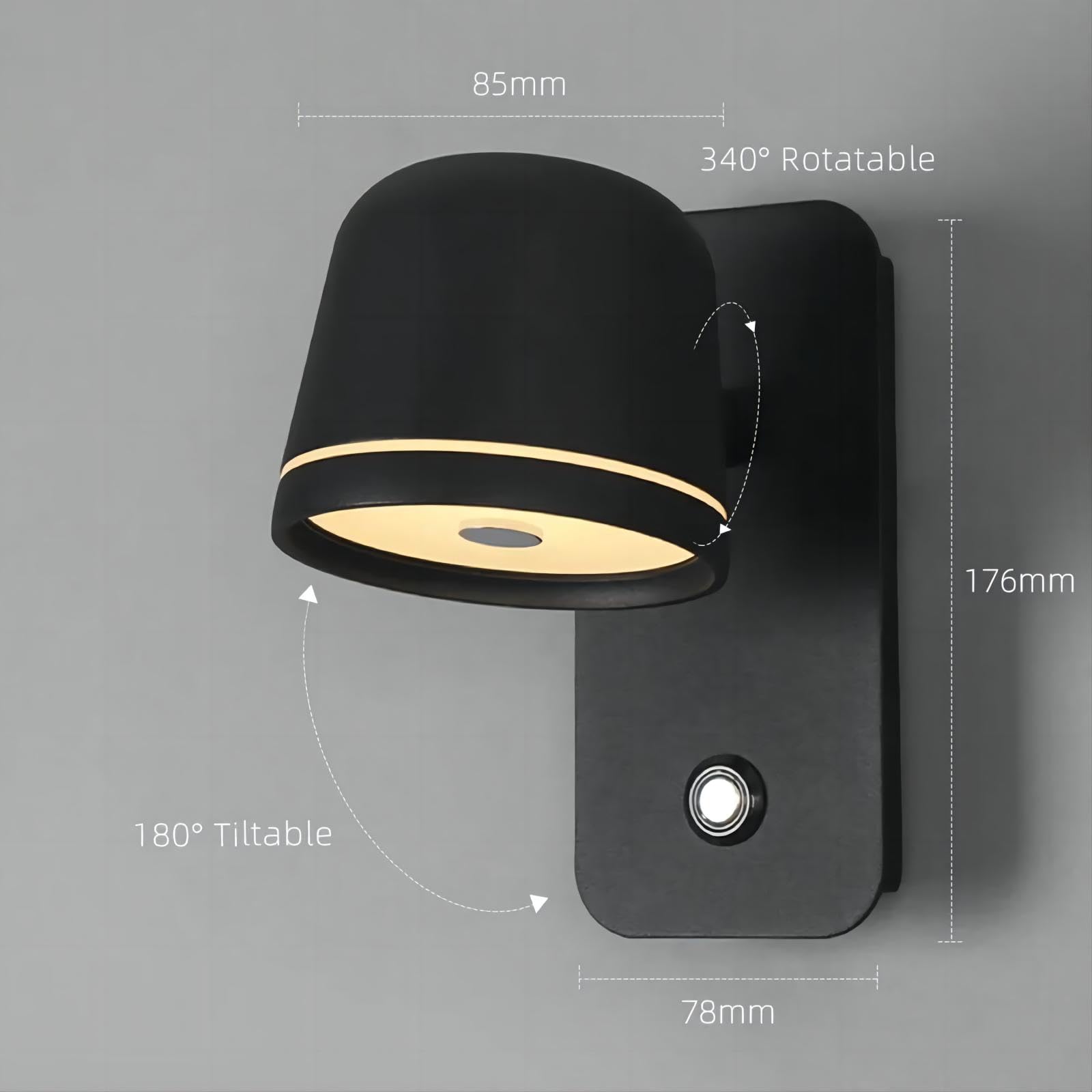 Wandleuchte Innen Schwarz, LED Wandlampe mit Touch Schalter Dimmbar, Modern Aluminium Wandbeleuchtung mit Verstellbarem Kopf, 5W 3000K/4500K/6000K für Flur Schlafzimmer Wohnzimmer