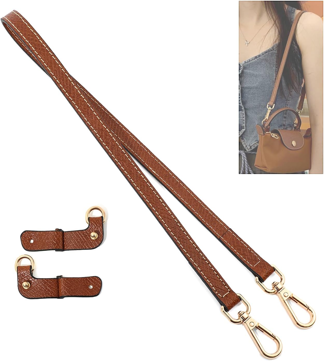 BEUDWBEUDW Purse Strap Leather Purse Crossbody Adjustable Shoulder Strap for Suitable for Long Champ Handbags, Brown-Lengths（27inch）short term, 27inch