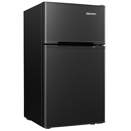 EUHOMY Mini Fridge with Freezer, 3.2 Cu.Ft Mini Refrigerator, Dorm Fridge with 2 Door For Bedroom/Apartment/Office-Food Storage Cooling Drink, Black