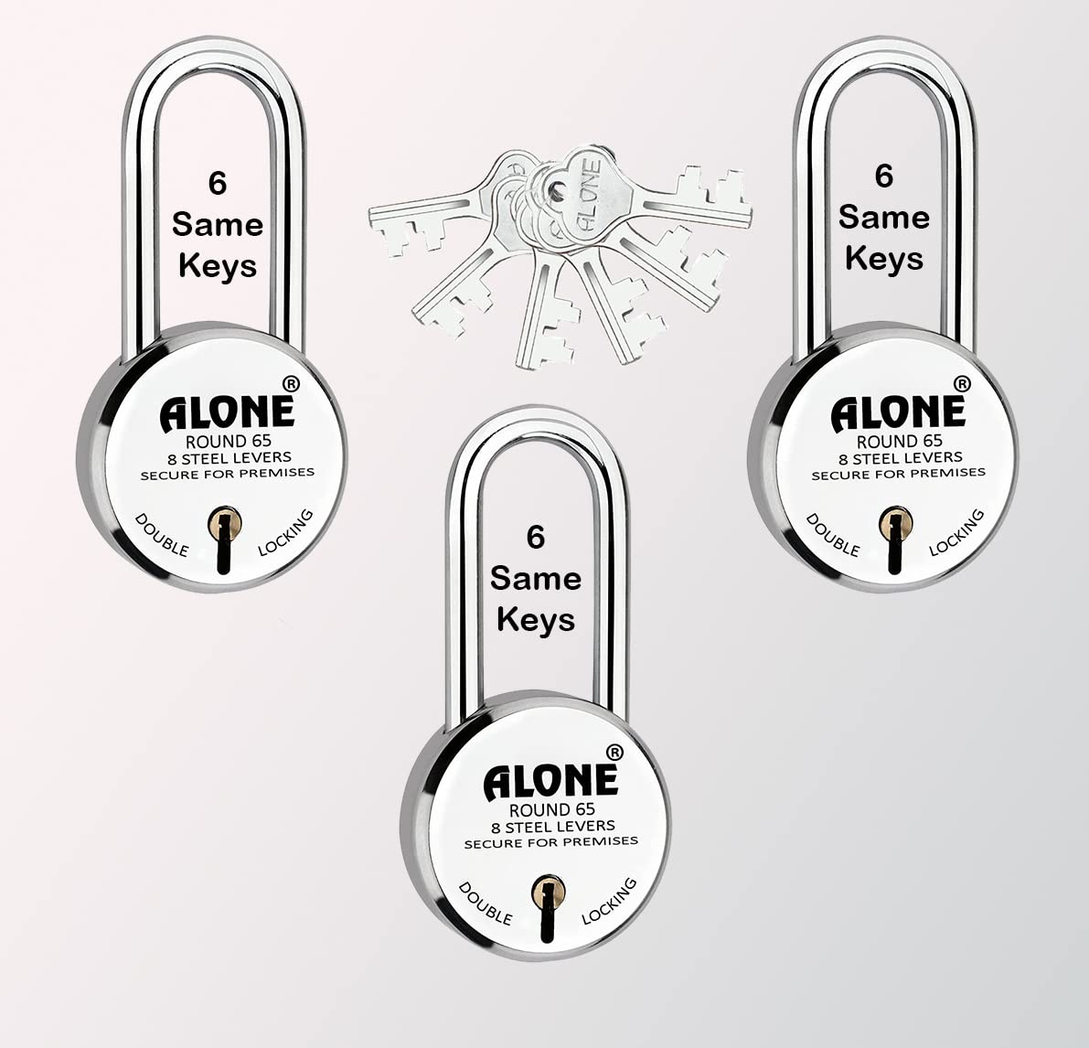 Alone Round Padlock 65mm 3 Padlocks 6 Same Keys Long Shackle Double Locking | Padlocks for Home Door gate Shop Shutter, Chrome Finish Rust Free. (B0C5V979XH) Amazon Price History, Amazon Price Tracker