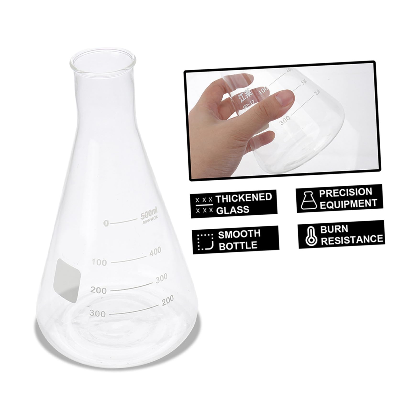 Gatuida 4 Flacons Coniques en Verre Borosilicate pour Expériences Scolaires, Capacité Standard, Mesure Précise Odeur, pour Laboratoire et Étudiants
