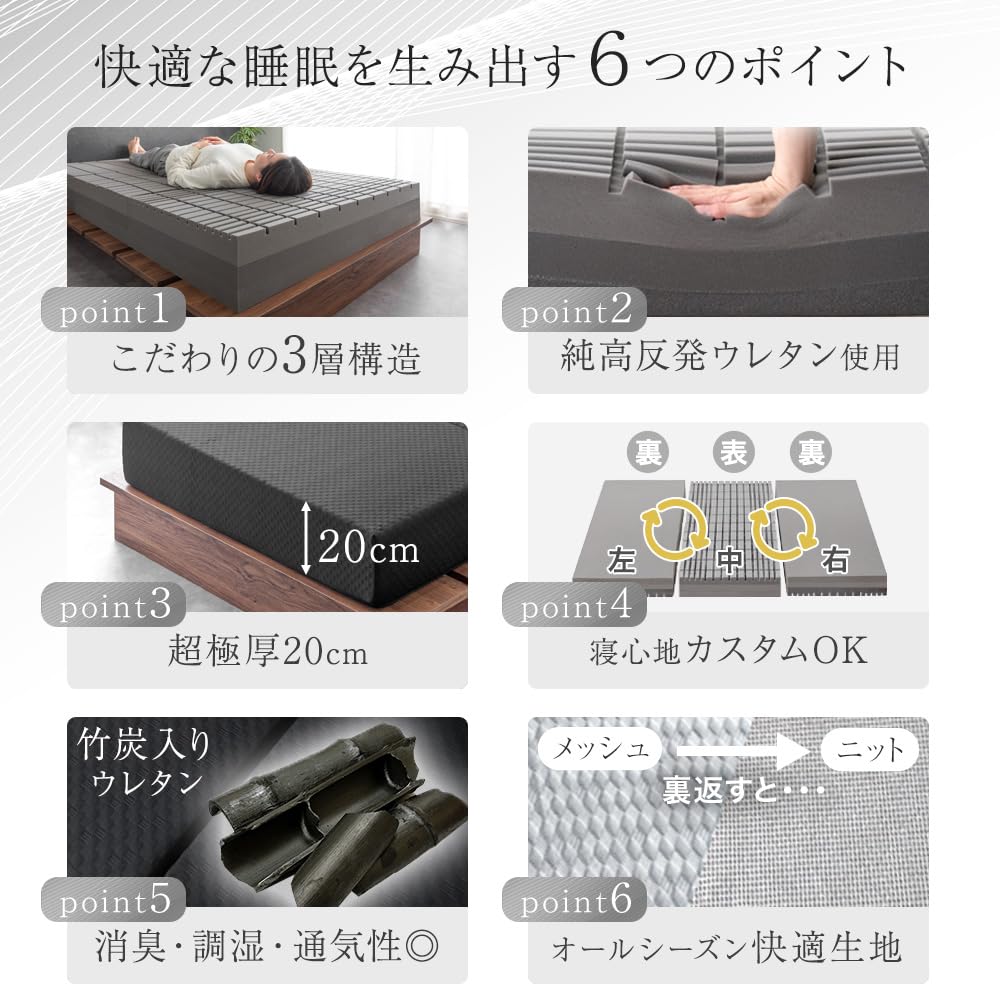 タンスのゲン マットレス セミダブル「純」高反発 超極厚20cm3層構造 Amazon｜タンスのゲン マットレス シングル 極厚20㎝ 【高反発弾性＆高