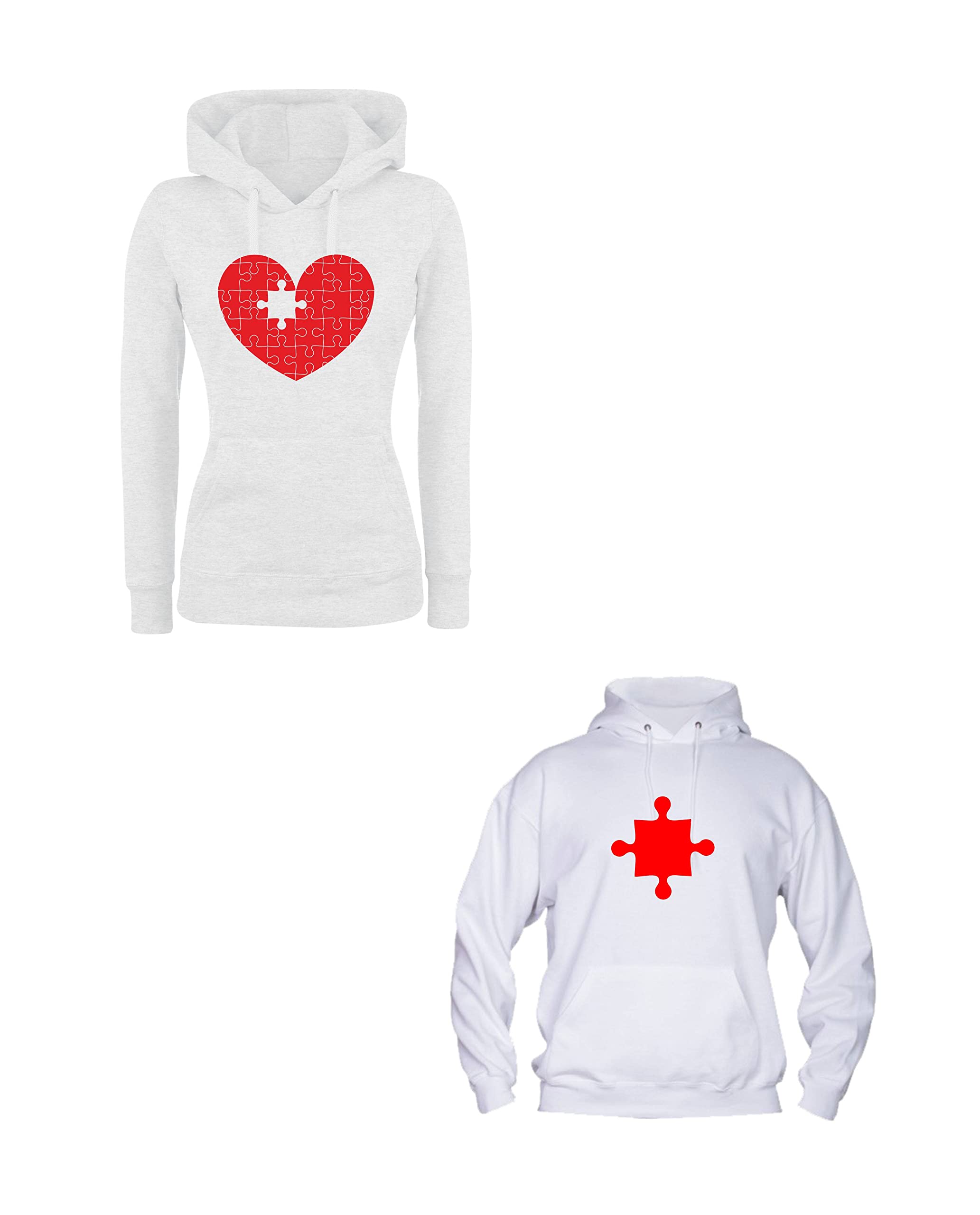 Coppia di Felpe con Cappuccio Bianca - Donna E Bimbo Bimba Cotone Basic Super vestibilità Top qualità - Mamma E Figlio Cuore Puzzle - Made in Italy
