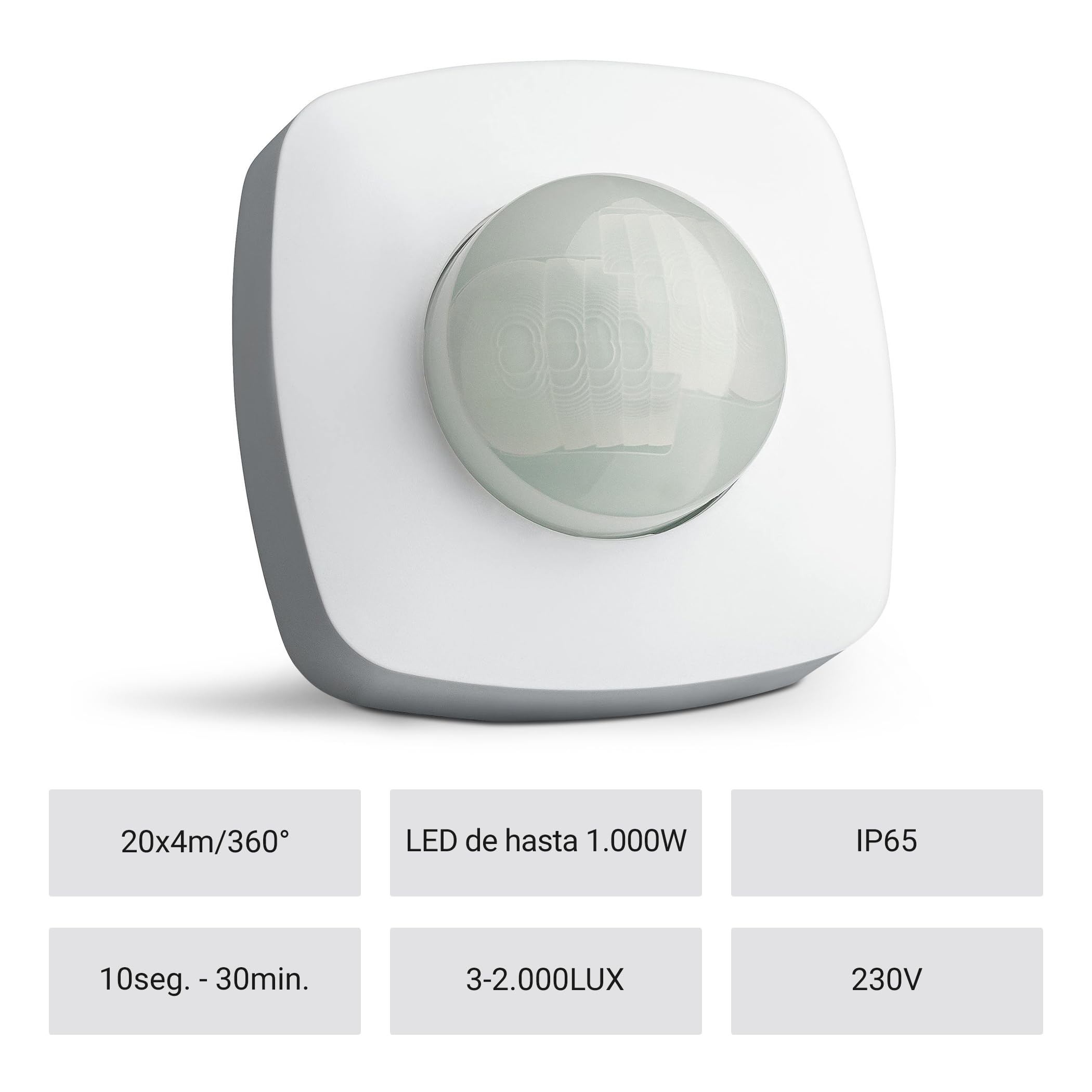 SEBSON 2X Detector de Movimiento Exterior IP65, Montaje Superficie en Techo, programable, 20x4m / 360°, LED Adecuado, Sensor de Infrarrojos con 2 Sensores