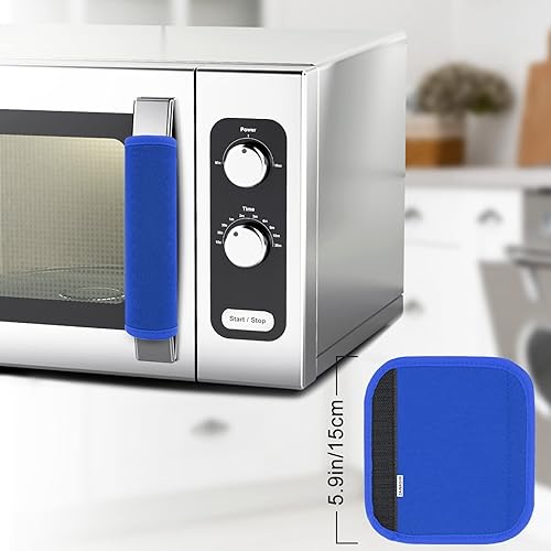 Vista 47 de 5 piezas de cubierta de manija de puerta de refrigerador, lavable para electrodomésticos de cocina, nevera, horno, microondas, lavavajillas, Cian