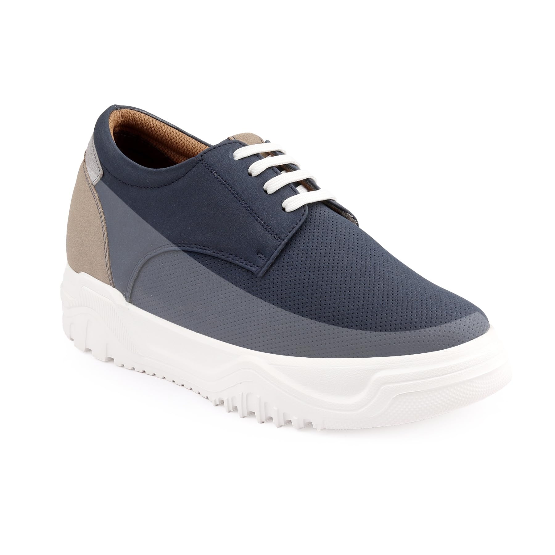Men's 3.5 Inch Hidden Height Increasing Casual Sneakers | Comfortable Lace-Up Sports Shoes with Textured Faux Leather & Light PVC Sole.-image-8