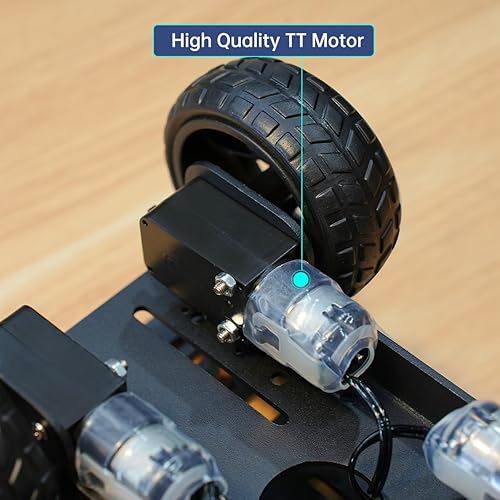 Miniatura 2 de Kit de chasis inteligente 4WD con chasis de aleación de aluminio, motor TT, ruedas de 2.598 in, plataforma móvil robótica (negro, sin ensamblar)