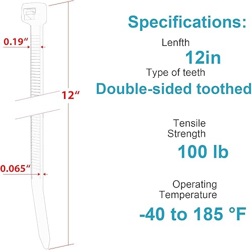 Miniatura 2 de Bridas de 12 pulgadas de doble cara dentadas, resistencia a la tracción de 100 libras, bridas de alambre resistentes con autobloqueo, ajustables,