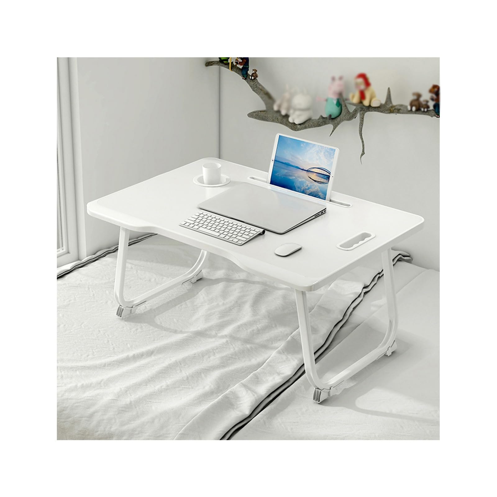 Tavolino da Letto,Tavolo Laptop Pieghevole,lapdesk Pieghevole,tavolino da Letto per studiare,Utilizzato per Leggere, disegnare o Giocare ai Videogiochi, Lavorare(White)