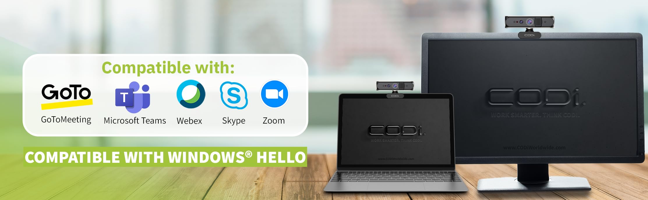CODi Allocco HD 1080P Windows Hello - Cámara web con reconocimiento facial IR y micrófono con cancelación de ruido, enfoque automático, USB-A, montaje en trípode