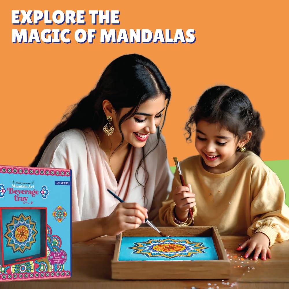 Kalakaram Make Your Own Mandala Art Beverage Tray DIY Activity Box, for Kids 12+ Year, Craft Educational Kit for Kids, Creativity Kit for Girls/Boys, Gift for Boys and Girls, Traditional Painting Kit - Image 5 thumbnail