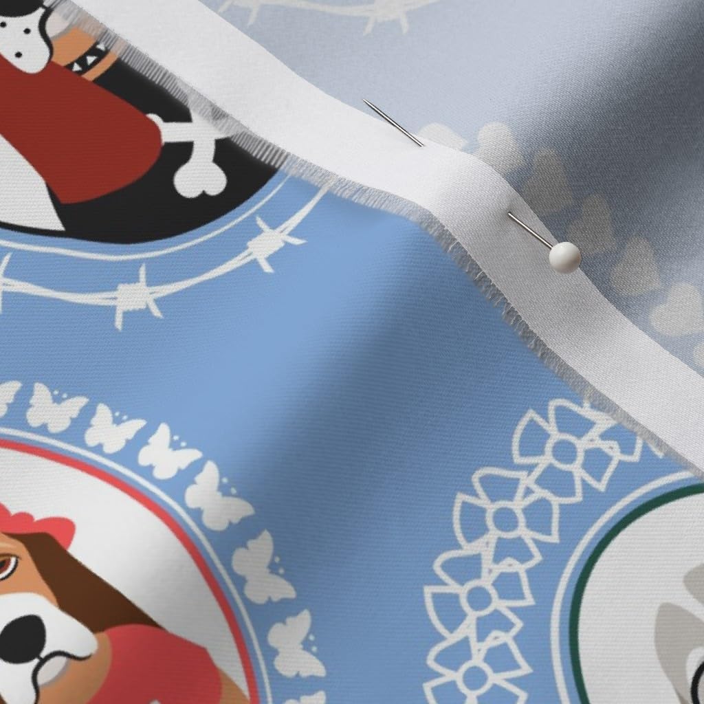 Spoonflower Fabric - Basset Family Portraits Blue Dogs Frames Hound Fun Printed on Organic Cotton Sateen Fabric by The Yard - Sewing Quilting Apparel Home Decor