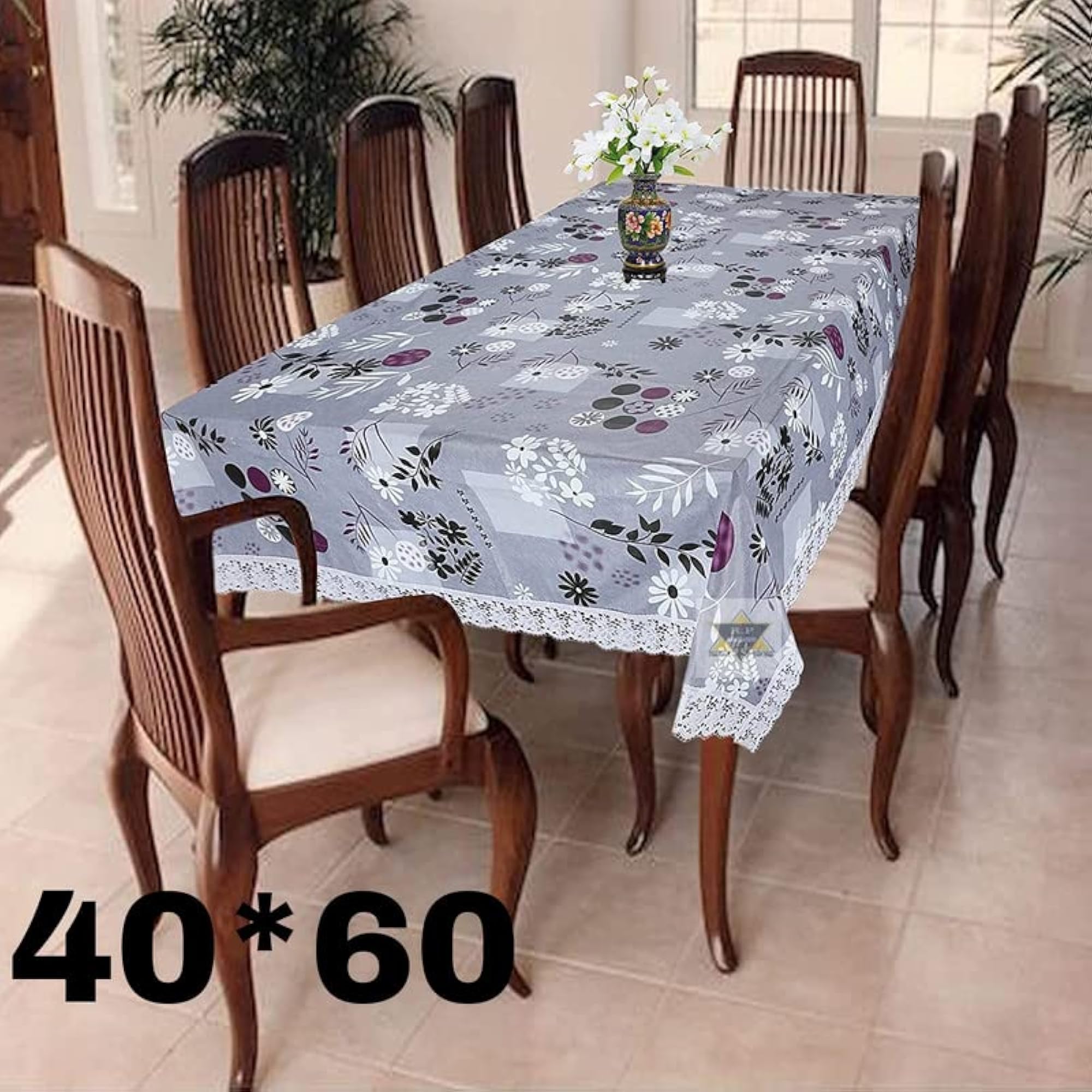 Leaf Grayish Color Self Design Table Cover for 2 to 4 Seater