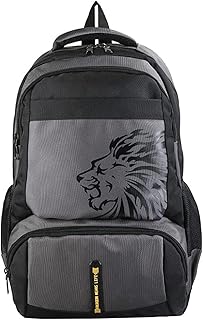Stylish Black Backpack with Lion Print – Large Capacity, Durable & Perfect for Travel, Work, and School - 506 - Grey