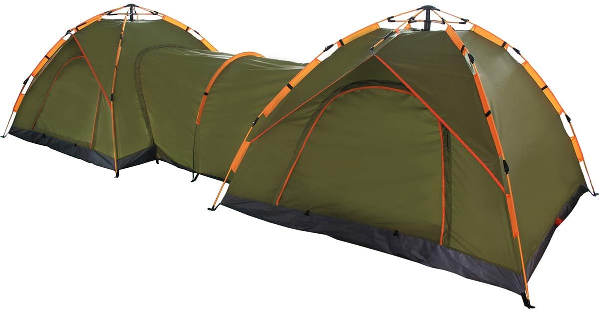 Qwest Double Instant Pop Up Camping Tents with Passageway, 6-Person 17' Long, Automatic Green Lightweight Portable | Aluminum & Fiberglass Poles | Sets up in Seconds, Water & UV Resistant