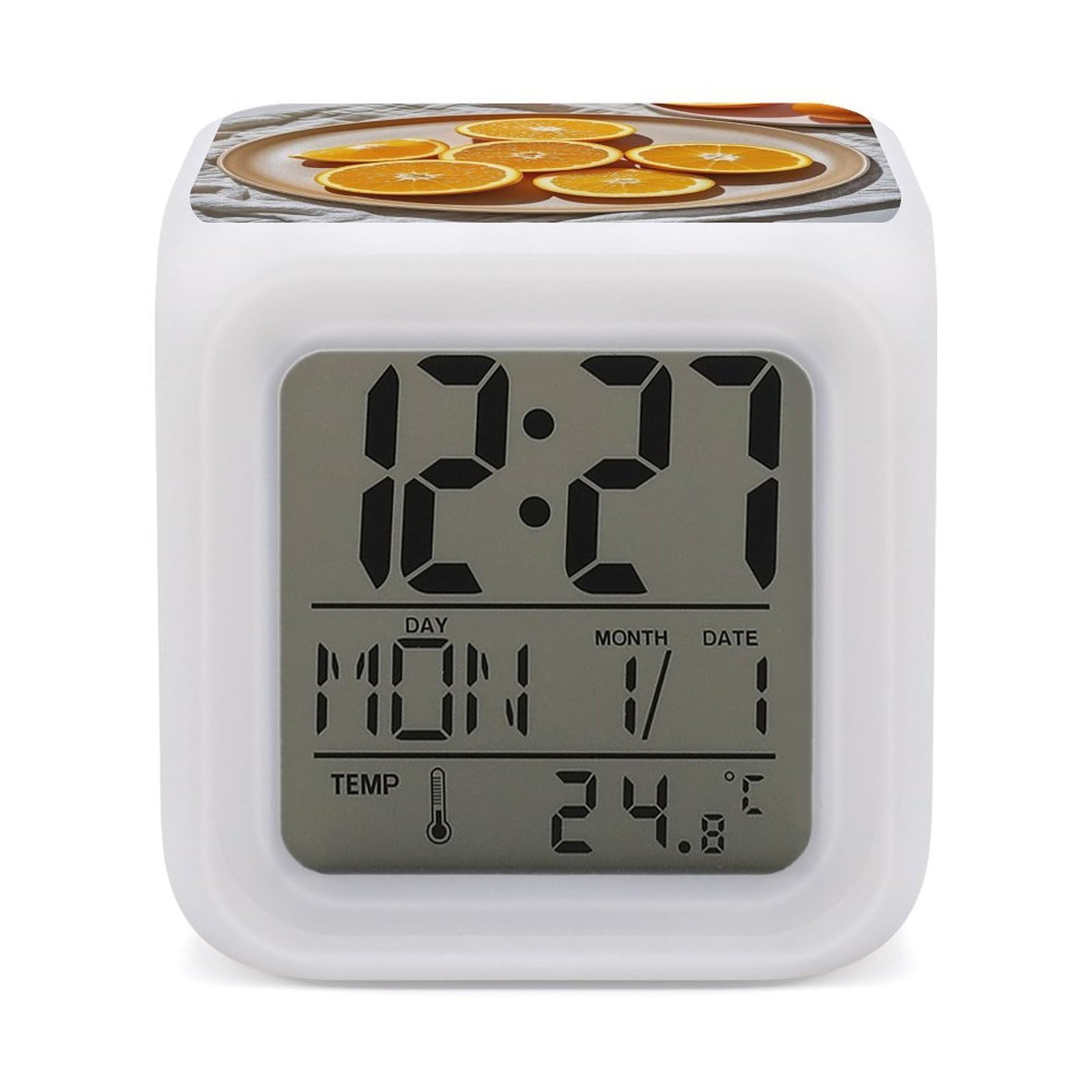FekiLoot Orange Slices Alarm Clock for Heavy Sleepers Wake Up Digital Clock with 7 Color Changing Night Light Super Loud Digital Alarm Clocks Small Machine Alarm Clocks