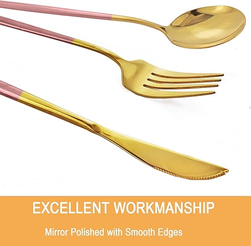 Miniatura 5 de Juego de cubiertos coreanos de 24 piezas de acero inoxidable pulido con espejo occidental para 6, incluye tenedores, cucharas, cuchillos de cocina