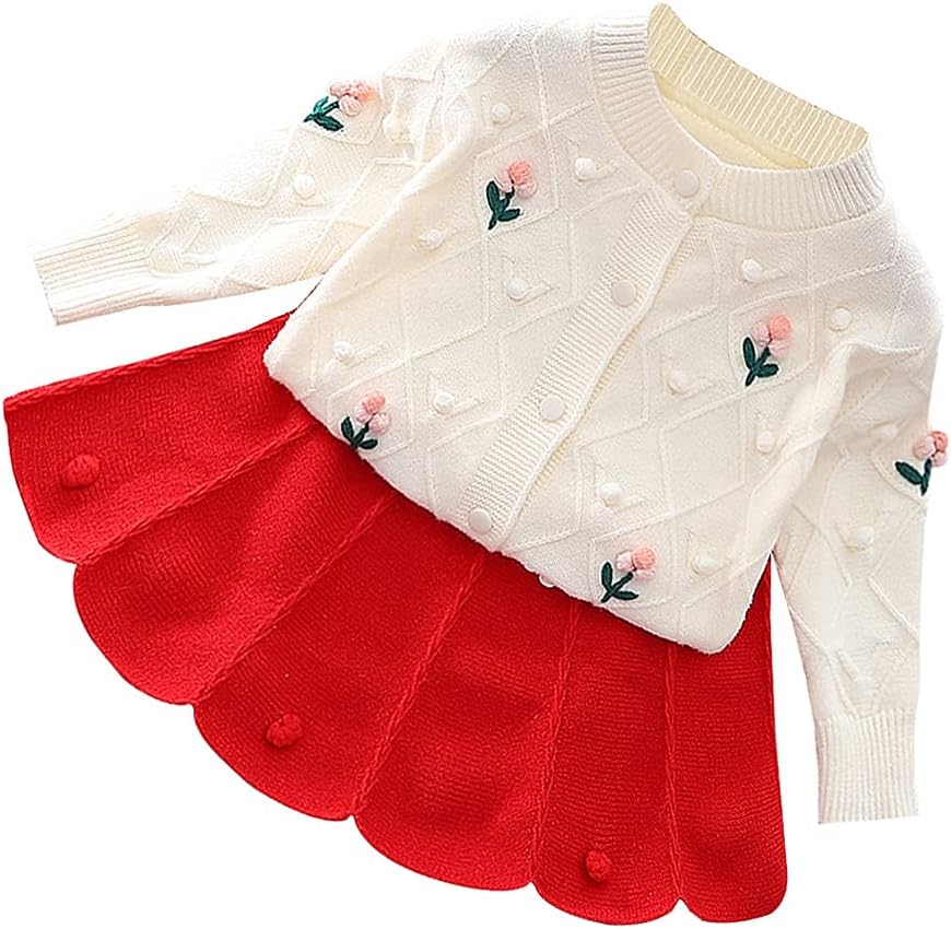Baby Girls Autumn Winter Clothes Knit Long Sleeve Ruffle Sweater+Pleated Mini Tutu Skirt 2pcs Outfit