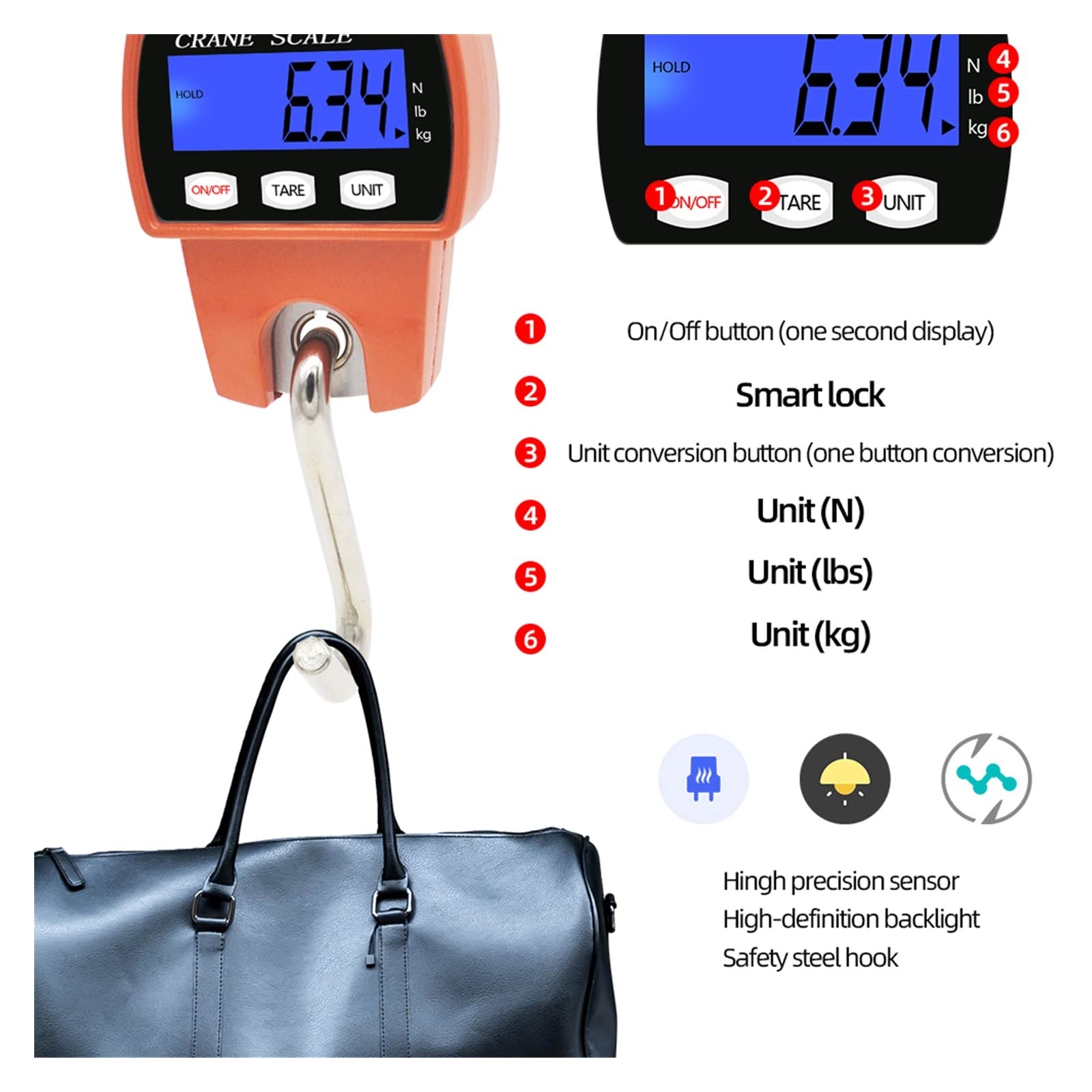 300 kg mini waga dźwigowa przenośna elektroniczna cyfrowa przemysłowa LCD Heavy Duty wiszące wagi hakowe,Precyzyjne Ważenie(Blauw)