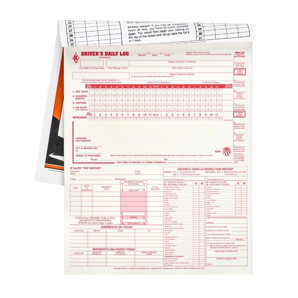 5-in-1 Driver Daily Log Book 10 Pack, Book Format with 31 Sets, 2-Ply Carbonless, 8.5" x 11", J. J. Keller & Associates, Inc.