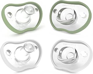Nanobebe Flexy Newborn Pacifiers 0-3 Months - Orthodontic 100% Silicone, Award-Winning for Breastfed Babies, Curves with Face, 4pk Sage/White