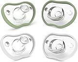 Nanobebe Baby Pacifiers 0-3 Month - Orthodontic, Curves Comfortably with Face Contour, Award Winning for Breastfeeding Babies, 100% Silicone, Baby Registry Gift 4pk, Sage/White