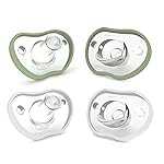 Nanobebe Baby Pacifiers 0-3 Month - Orthodontic, Curves Comfortably with Face Contour, Award Winning for Breastfeeding Babies, 100% Silicone, Baby Registry Gift 4pk, Sage/White