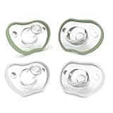 Nanobebe Baby Pacifiers 0-3 Month - Orthodontic, Curves Comfortably with Face Contour, Award Winning for Breastfeeding Babies, 100% Silicone, Baby Registry Gift 4pk, Sage/White