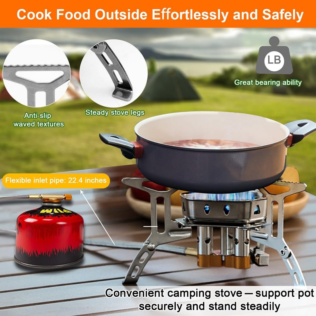Réchaud Allumage Piézoélectrique Réchaud Camping DZRZVD - 5800W Butane/Propane - Allumage Piézo - Pliable 330g Réchaud 5800w Coupe-vent