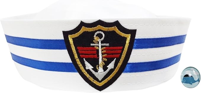 Amazon Co Jp Madrugada 白い セーラー帽 コスプレ 水兵 帽子 海軍 ハット くじらピンバッジ付き なりきり2点セット S8 タイプa 子供用54cm ホビー