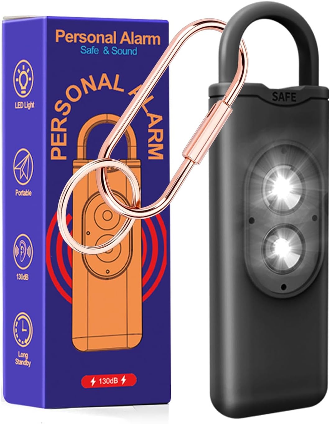 Halo-Siren Alarm, HaloSiren Personal Safety Alarm - Travel Safe Alarm with 130db Loud and LED Strobe Light, Safety Keychain Compatible with Bags, Keys, Backpacks (Black)