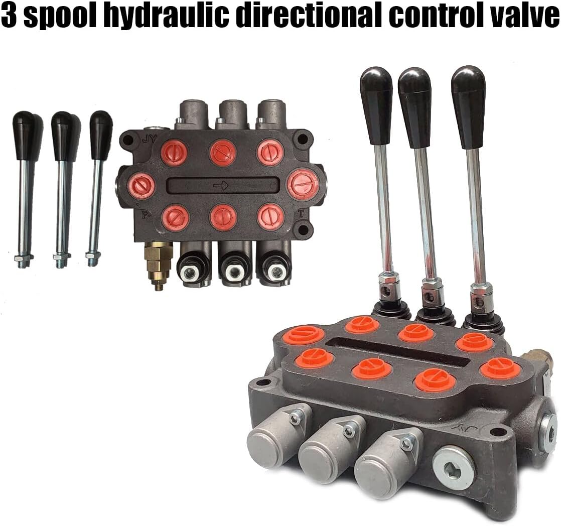 3 Spool 25 GPM 3000 PSI Hydraulic Directional Control Valve, Ports Double Acting Valve for Small Tractors, Tractors, Loaders, Log Splitter