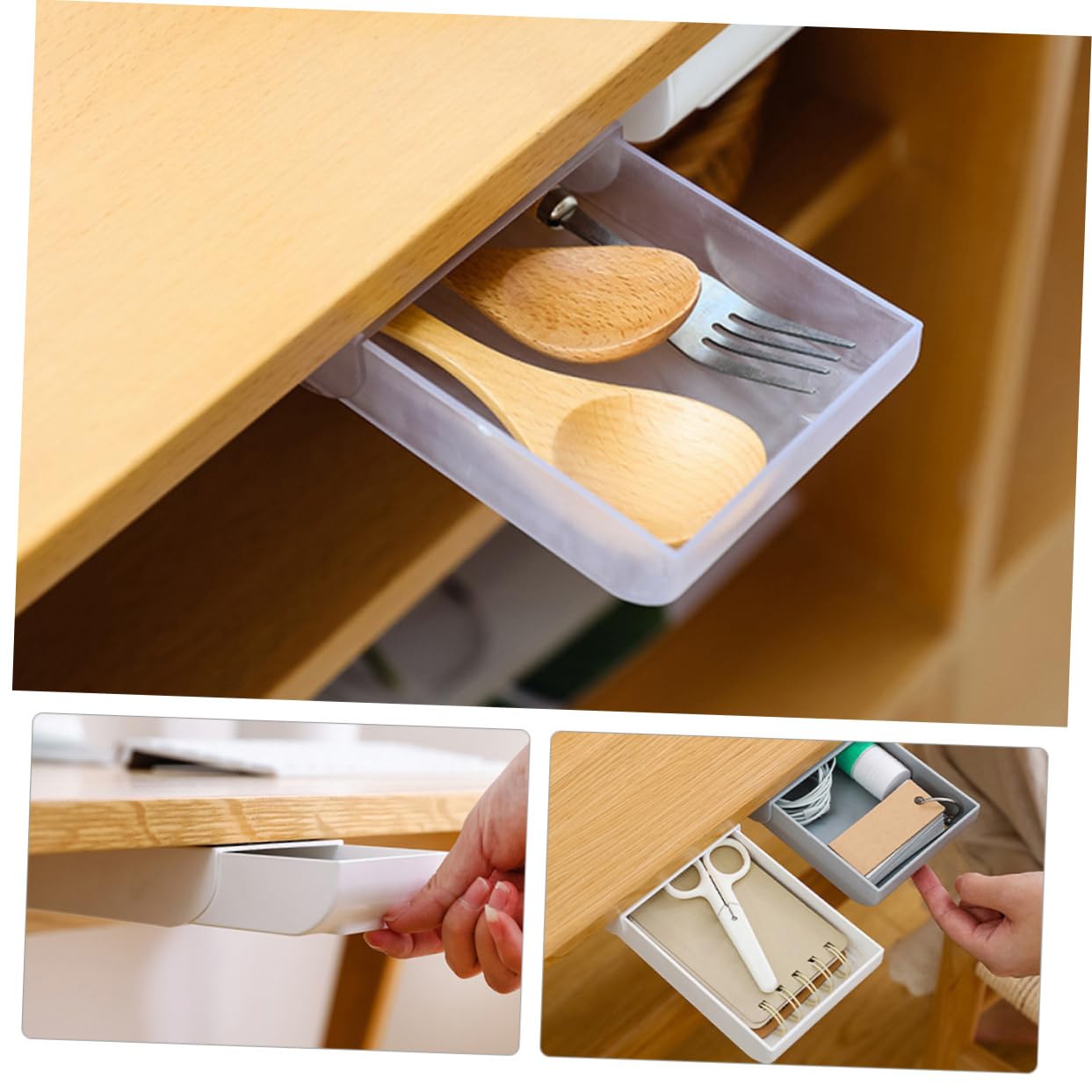 Caja de Almacenamiento Adhesiva Tipo Cajón bajo Escritorio, 4 Piezas, Abs, sin Taladro, para Papelería y Oficina