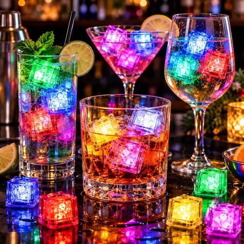 Miniatura 3 de Mizikuu 18 Pcs Cubitos De Hielo Led, Multicolor Luces Bebidas Cubitos De Hielo Con Sensor De Líquido Cubos De Hielo Con Luz De Neón Decoración Para Fiesta, Boda, Club, Bar
