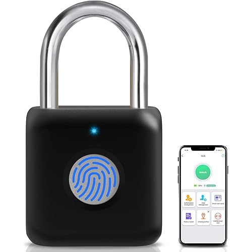 Fingerprint Padlock, Pothunder Padlock, Locker Lock, Combination Lock, Fingerprint Lock with APP Unlock, USB Rechargeable, Suitable for Gym Locker, Gate, Door, Locker(Black)
