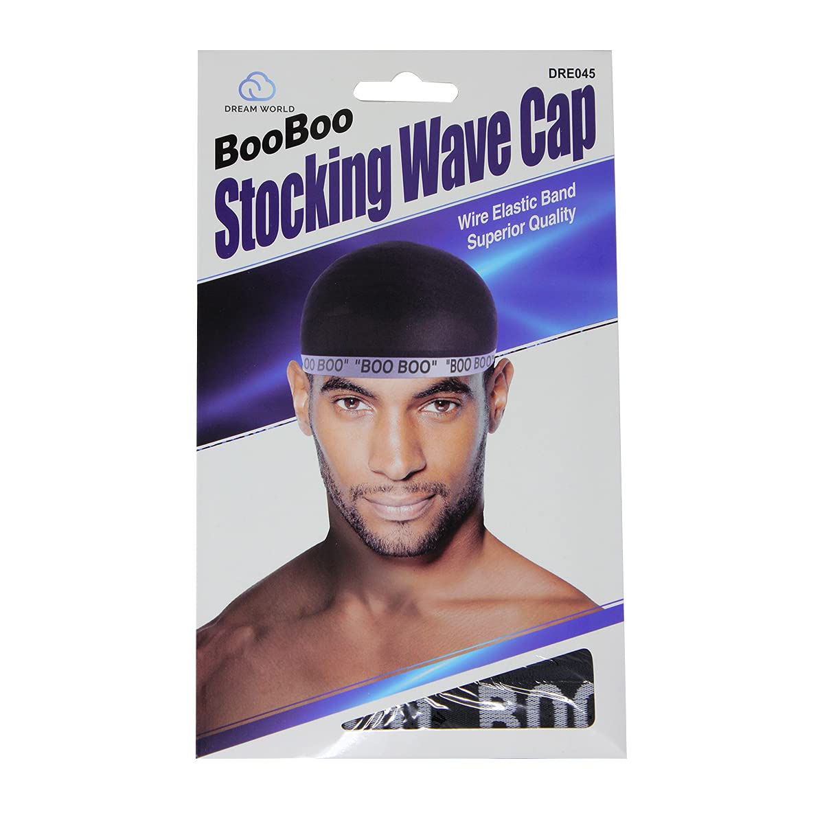 Dream World Booboo Stocking Wave Cap (4 Packs)-Wire Elastic Band (Black)