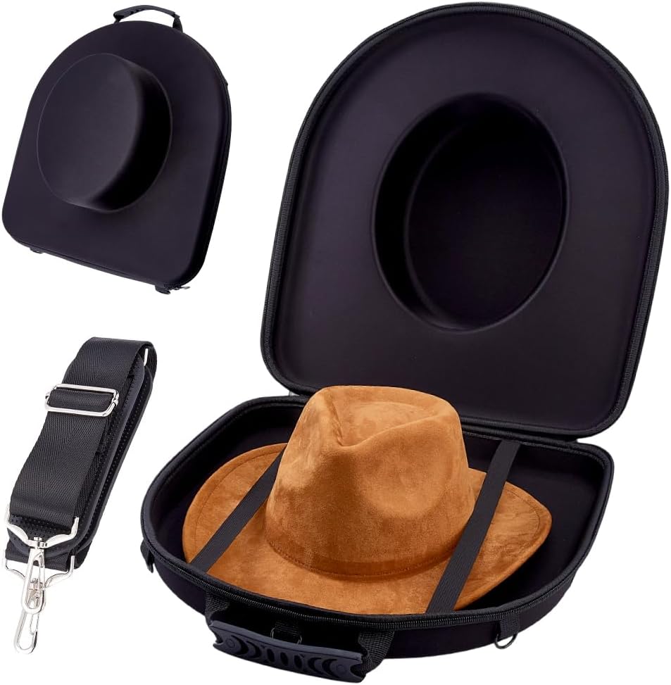 DICOSMETIC 43x39.5x13.7cm Large Cowboy Hat Box EVA Cowboy Hat Travel Case Waterproof Hard Hats Handbag with Adjustable Shoulder Strap for Fedora Panama Tweed Cap Hat, Black