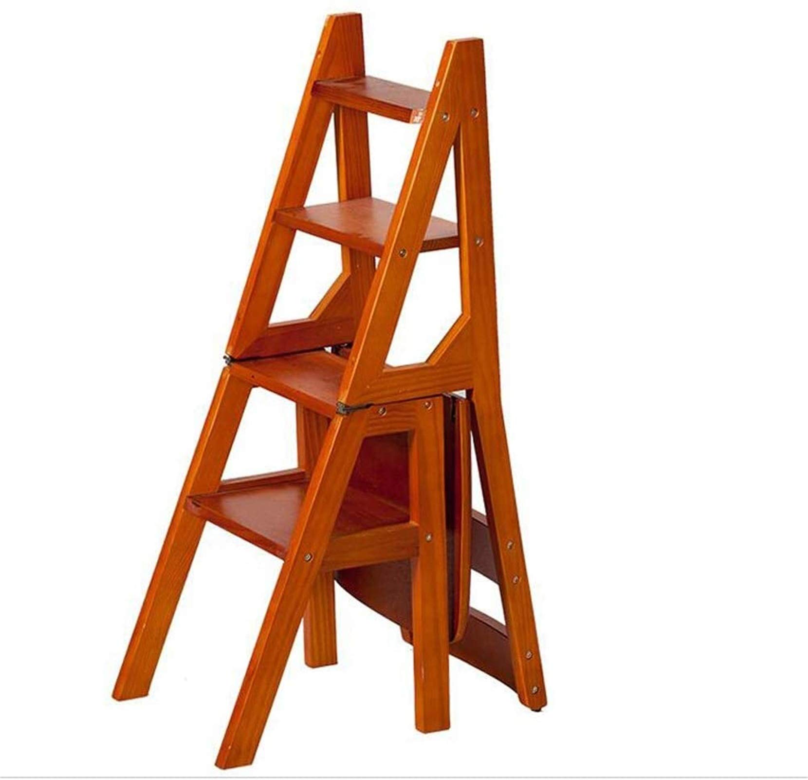 FALIYORS Portable Step Stool Natural Wood Multi-Functional Convertible Folding Library Ladder Chair Four-Step Stool/35X18.1X15.7Inches (Color : Beige) (Color : Brown) (Black)