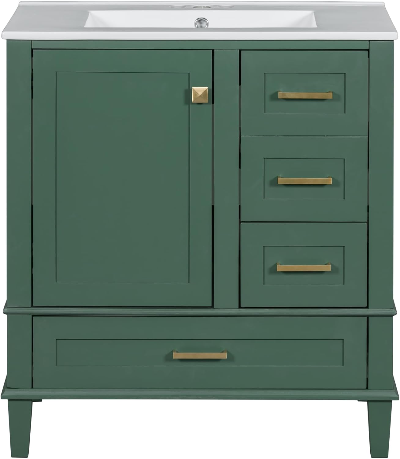 RuiSiSi 30"" Bathroom Vanity with Sink Combo, Modern Vanity with 3 Drawer and Storage Cabinet, Solid Wood Bathroom Cabinet with Ceramic Sink, Soft Closing, Green, R1698
