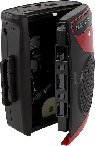 Miniatura 2 de GPX Reproductor de casete portátil, compatible con auriculares, 3.54 x 1.57 x 4.72 pulgadas, requiere 2 pilas AA, no incluidas, rojonegro (CAS337B)