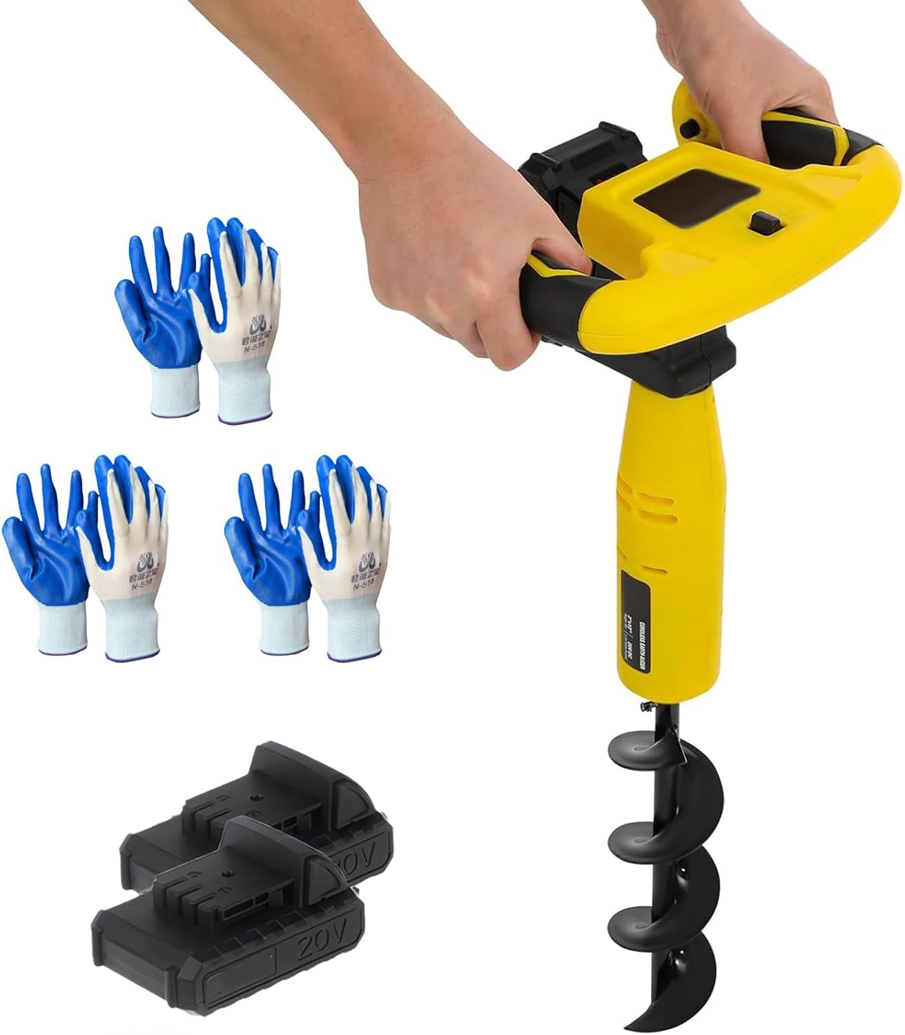 Barrena para postes de Cerca inalámbrica de 350W, excavadora eléctrica para postes con 2 baterías, taladro de Tierra portátil para Plantar en jardines