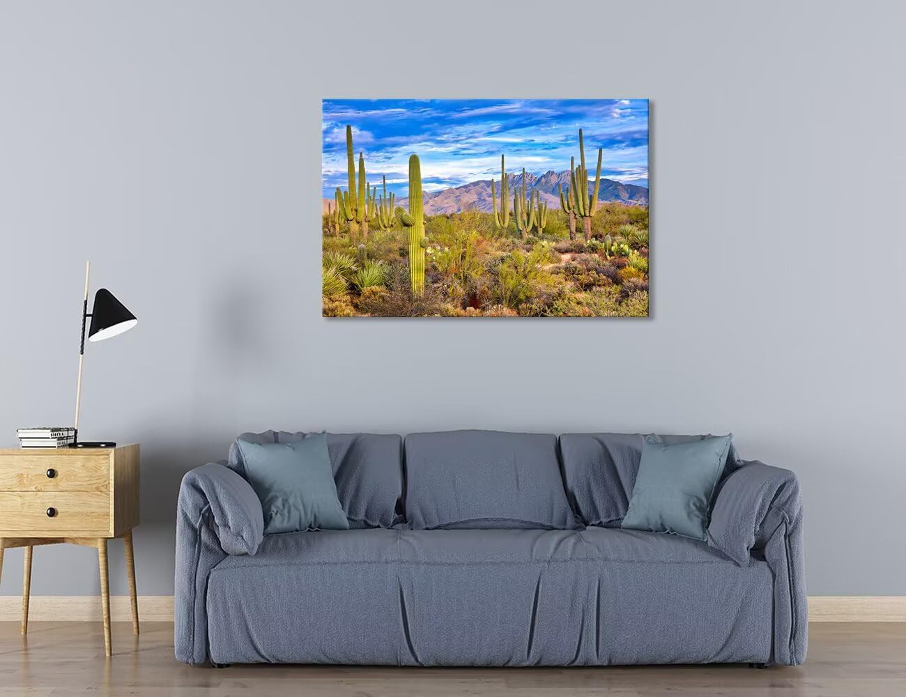 Saguaro and Four Peaks Canvas Wall Art Picture - Cactus Wall Art for Living Room Bedroom Bathroom Home Decorations Framed Artwork Ready to Hang(24''H x 36''W)