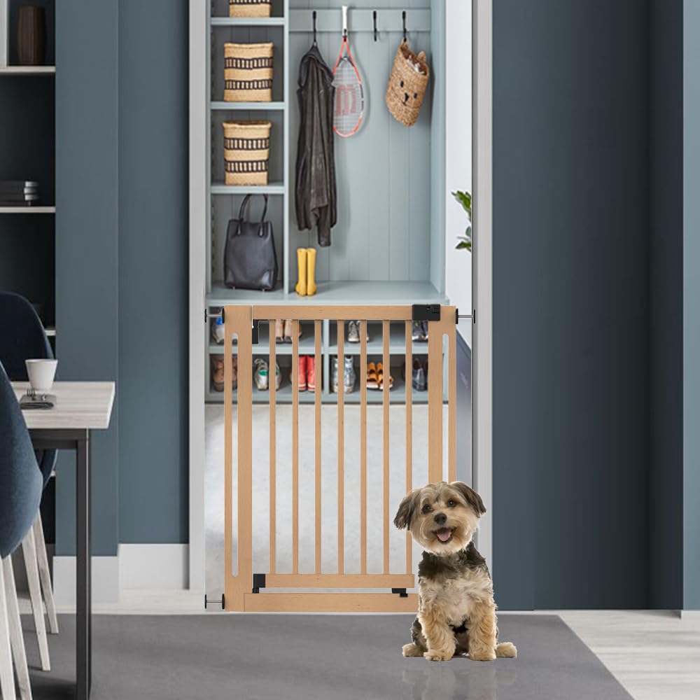 Bettacare Puerta Elegante De Seguridad De Madera para Perros, Natural, 105cm - 113cm, Puerta de Seguridad con Ajuste por Presión, Puerta Extra Ancha de 73cm, Puerta Extra Ancha para Cachorros