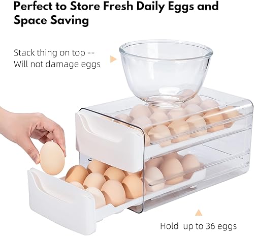 Miniatura 5 de Almacenamiento de huevos para refrigerador, soporte para huevos para encimera de cocina, contenedor de huevos de PET y PP para refrigerador,