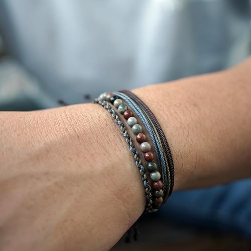 Miniatura 5 de Handmade Natural Stone Beaded Healing Bracelet Gift for Men Adjustable Rope String Bracelets (Picture JasperBlue)