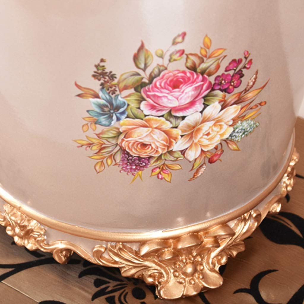 Portable European-Style Trash Can with Lid Large Sealing Resin 12L Storage Bin Triangle Printing for Household Living Room Can Recycler (Color : Black) (Rose Gold)