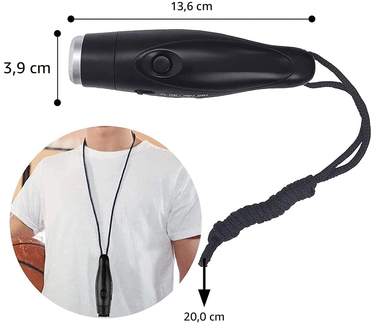 XREXS Silbato Electrónico de Mano con Batería para Deportes, Camping y Emergencia