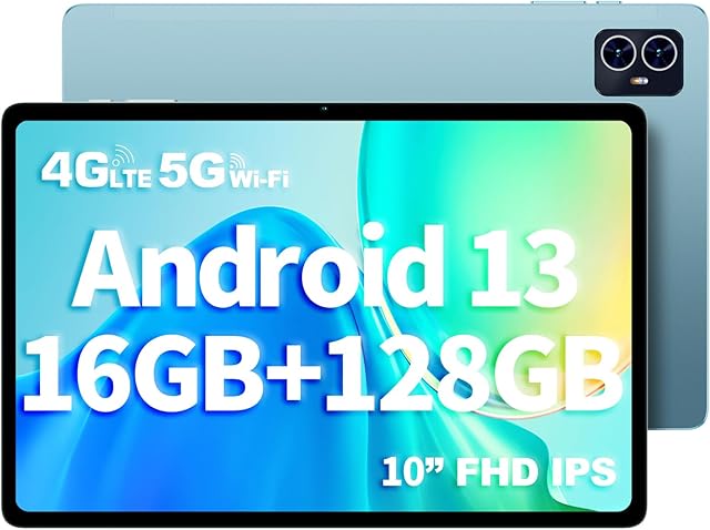 TECLAST M50HD Tablet 10 Inch Android Tablet, Octa-Core, 16GB RAM+128GB ROM/TF 1TB, 2.4G/5G WiFi + 4G LTE, 1920 * 1200 IPS FHD Gaming Tablet, 5MP+13MP|GMS|GPS|6000mAh|BT5.0|3.5MM Jack|435g
