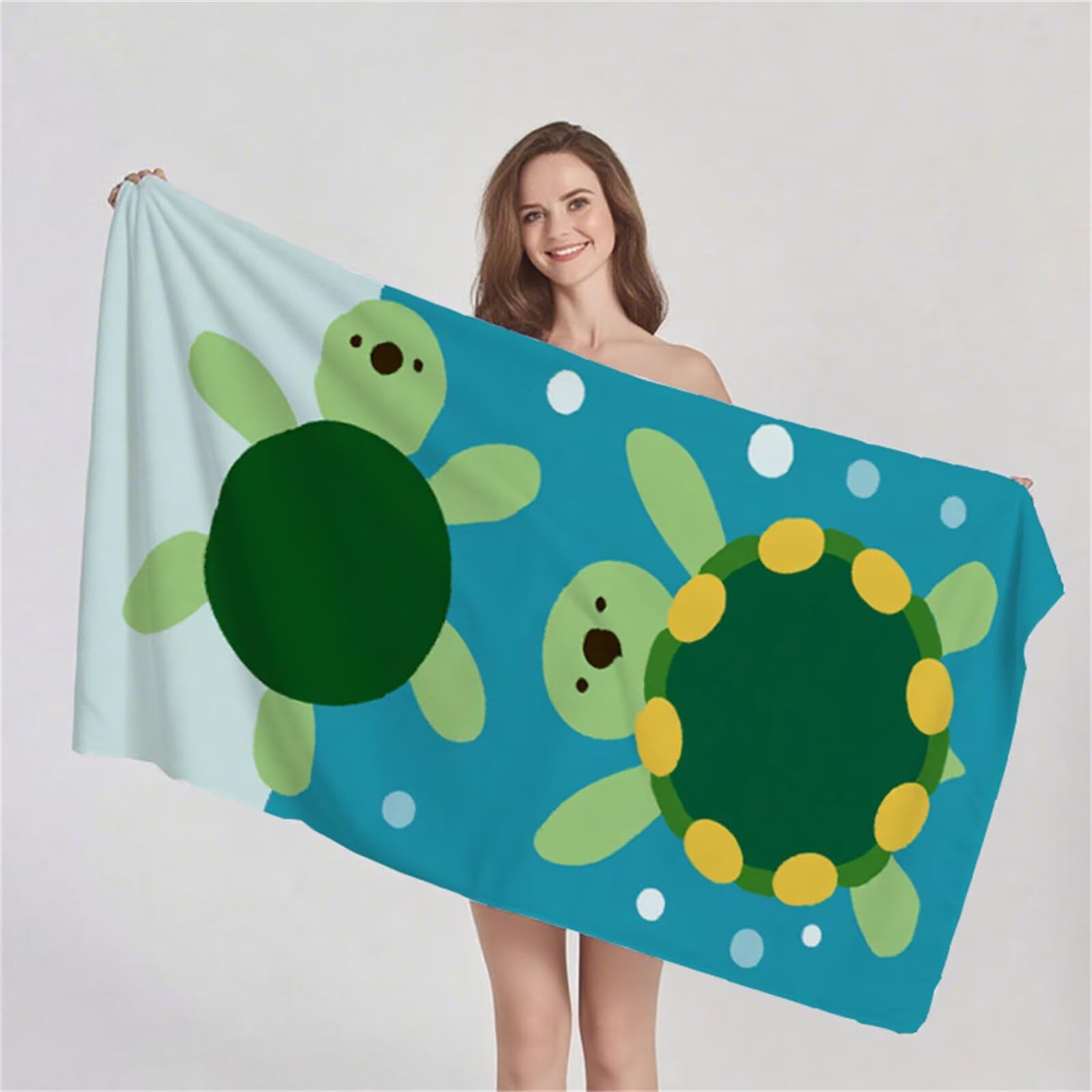 Toalla Playa Grande 80x180 cm, Microfibra Toalla Gimnasio De Secado Rápido, Toallas Baño Sin Arena, Toallas Playa Compacta Hombre Mujer Niños para Deportes, Natación con Bolsa (Tortuga Verde) G1-1121