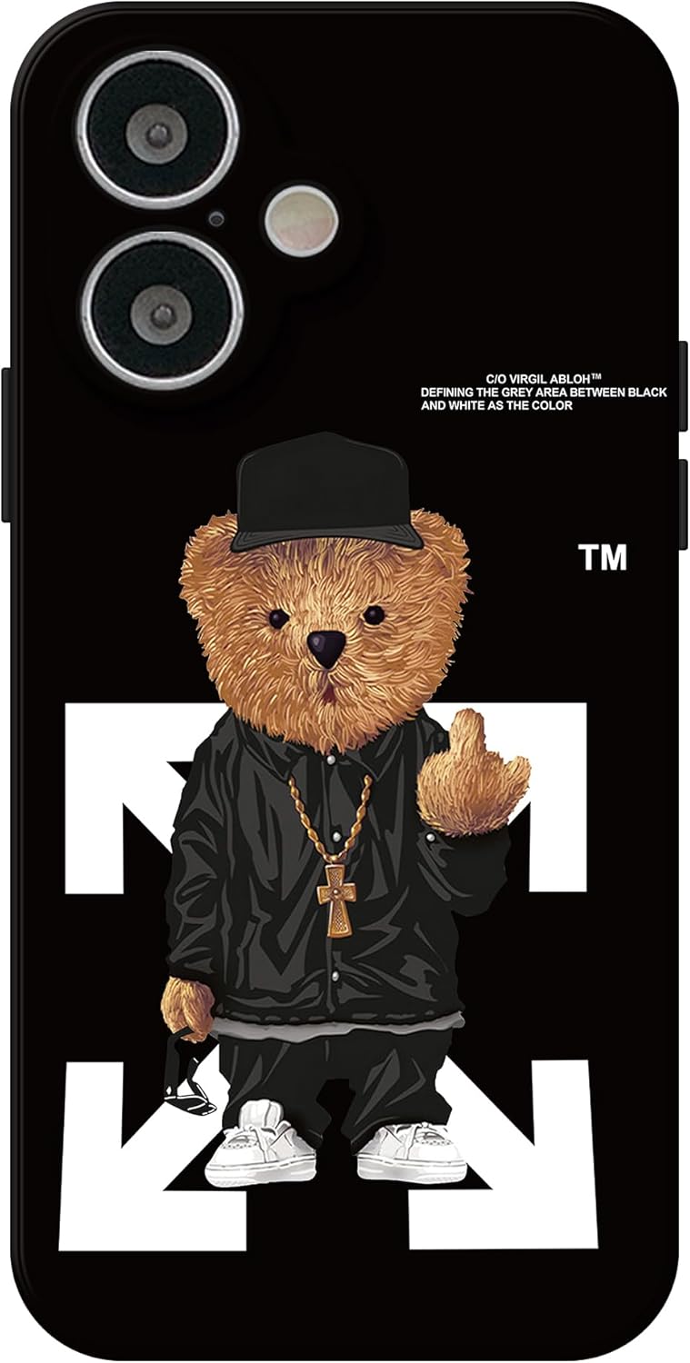 Cool Case Compatible with iPhone 16 case,Designer for Boys,Funny Aesthetic Soft Silicone Gel Rubber Shockproof Cover Full Body Drop Protection (for iPhone 16) Black